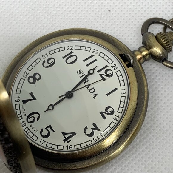 Strada pocket watch cooper toned 46mm quartz analog with chain necklace running - Picture 4 of 6